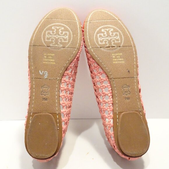 Tory Burch Shoes Flats Carlyle Woven Leather Ballet Flats Pink Orange Size 7 - Picture 4 of 5